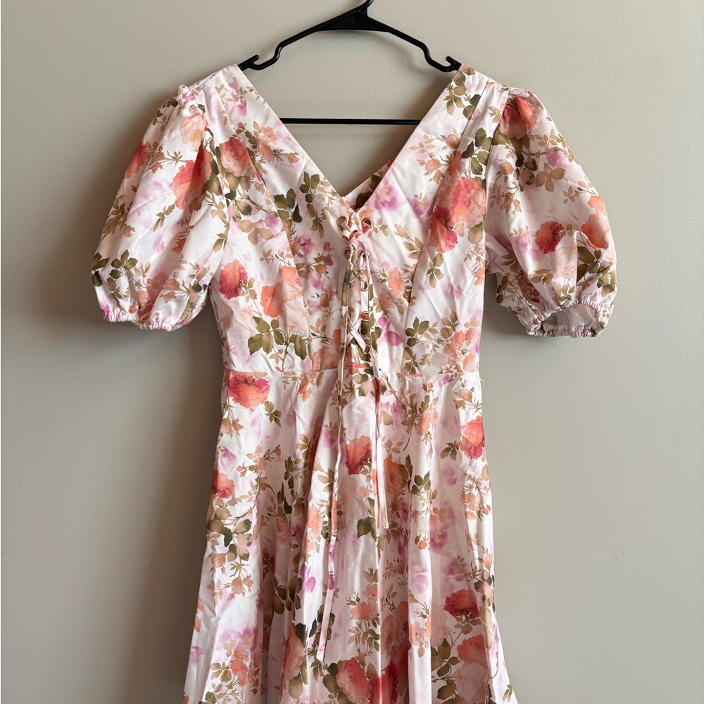SHEIN Pink and Green Floral Midi Dress